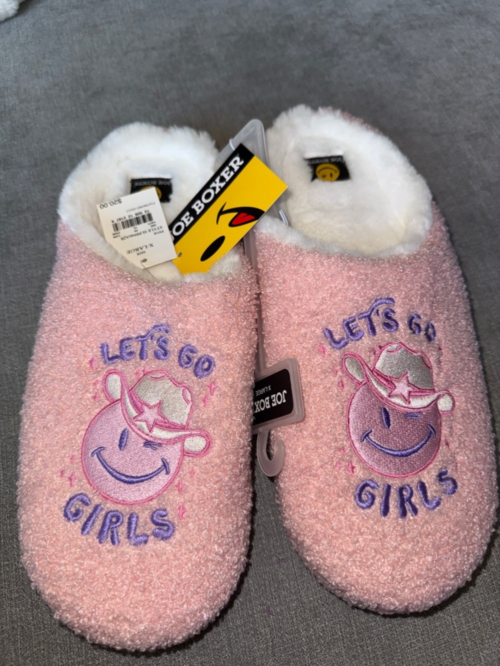 Joe Boxer Pink Fuzzy 'Let's Go Girls' Embroidered Slippers